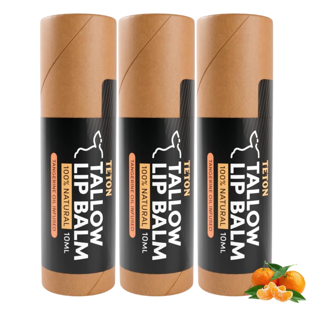 Teton Grass Fed Tallow Lip Balm with Beeswax & Jojoba Oil - Deep Moisturizing Lip Care with Vitamin E & Tangerine Oil - Smooth, Nourishing Lip Balm Beauty and Personal Care TETON