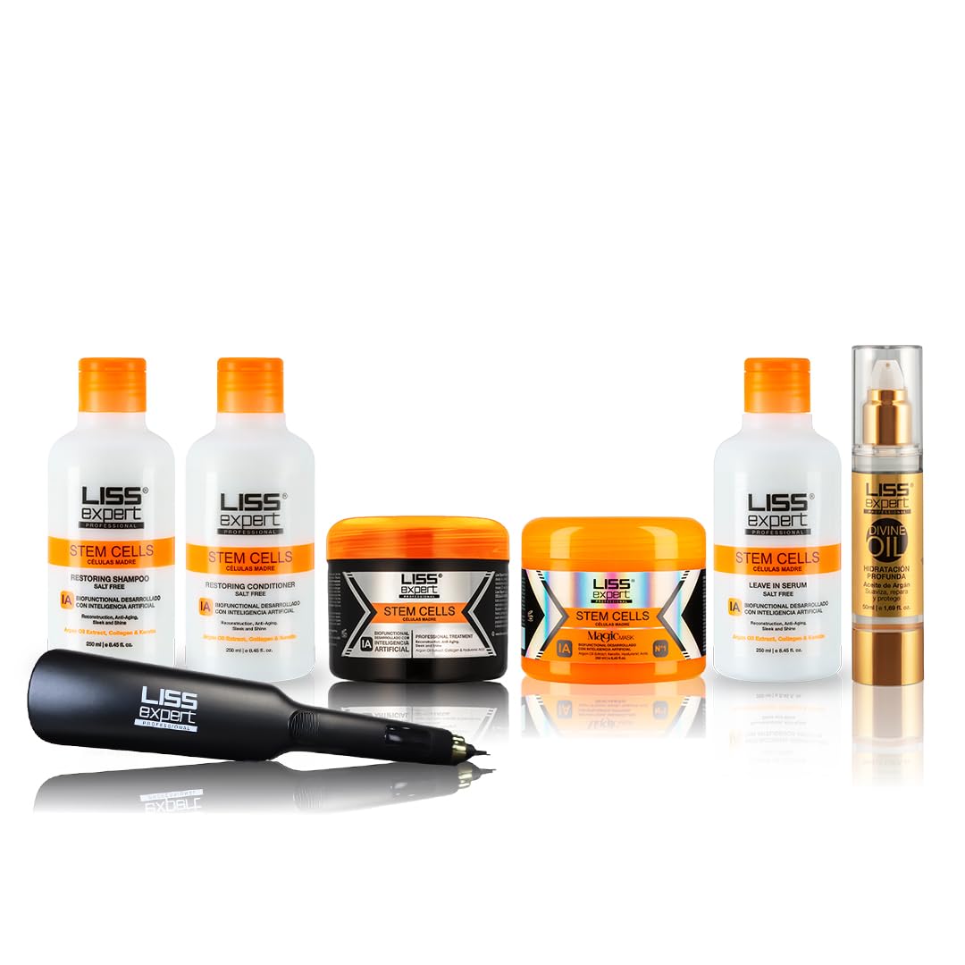 Liss Expert Professional Stem Cells Hair Smoothing Treatment Kit 8.45 oz with Titanium Flat Iron DEAL (250 ml Complete Set) Beauty & Personal Care Liss Expert Professional