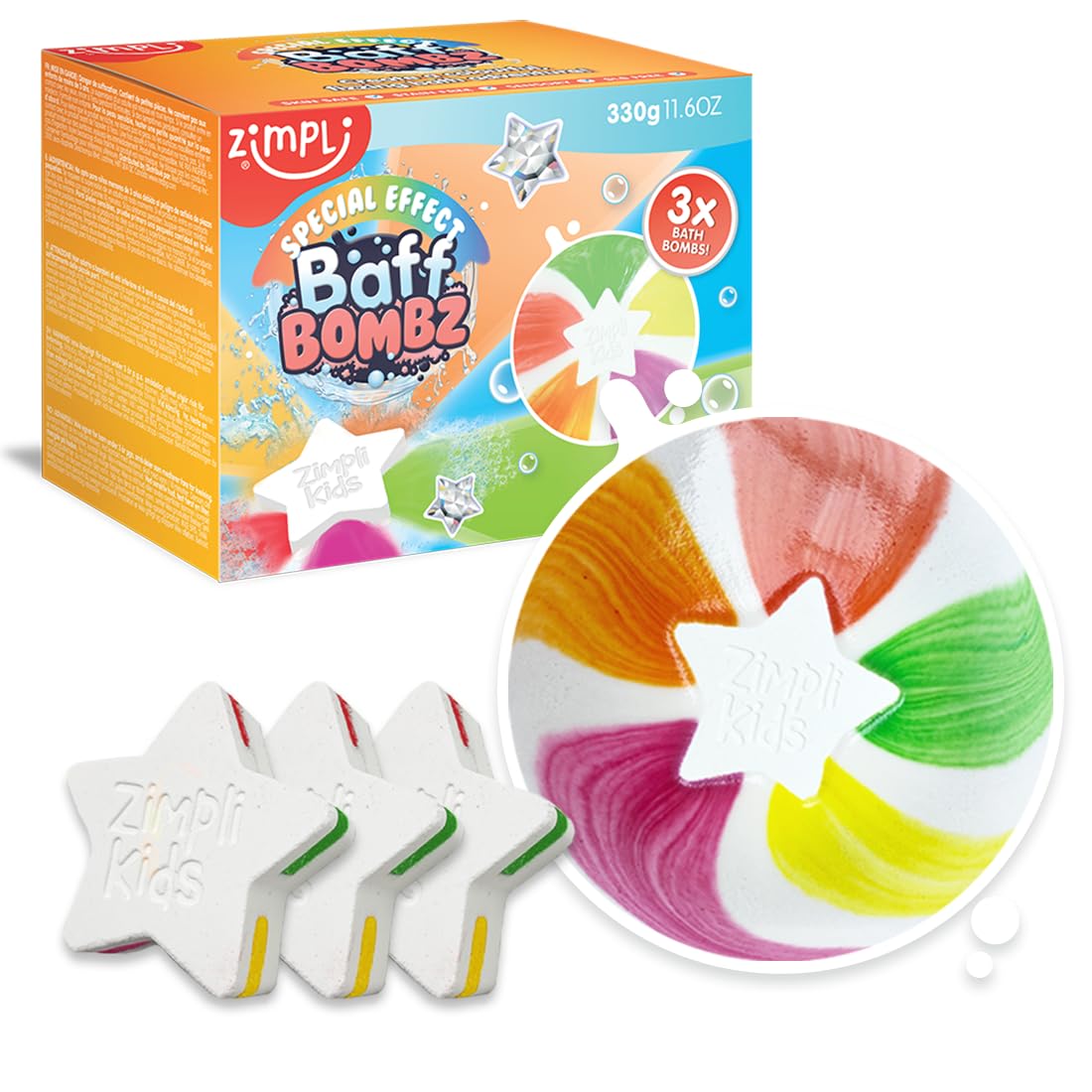 3 x Star Bath Bomb from Zimpli Kids, Create a Fizzing Bath Time Adventure Children’s Baff Bombz, Certified Biodegradable and Vegan Friendly Gift Beauty & Personal Care Zimpli Kids
