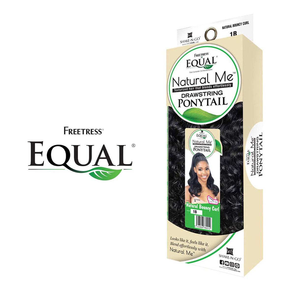 FreeTress Equal Wig Drawstring Ponytail Natural Me Natural Bouncy Curl (1B)