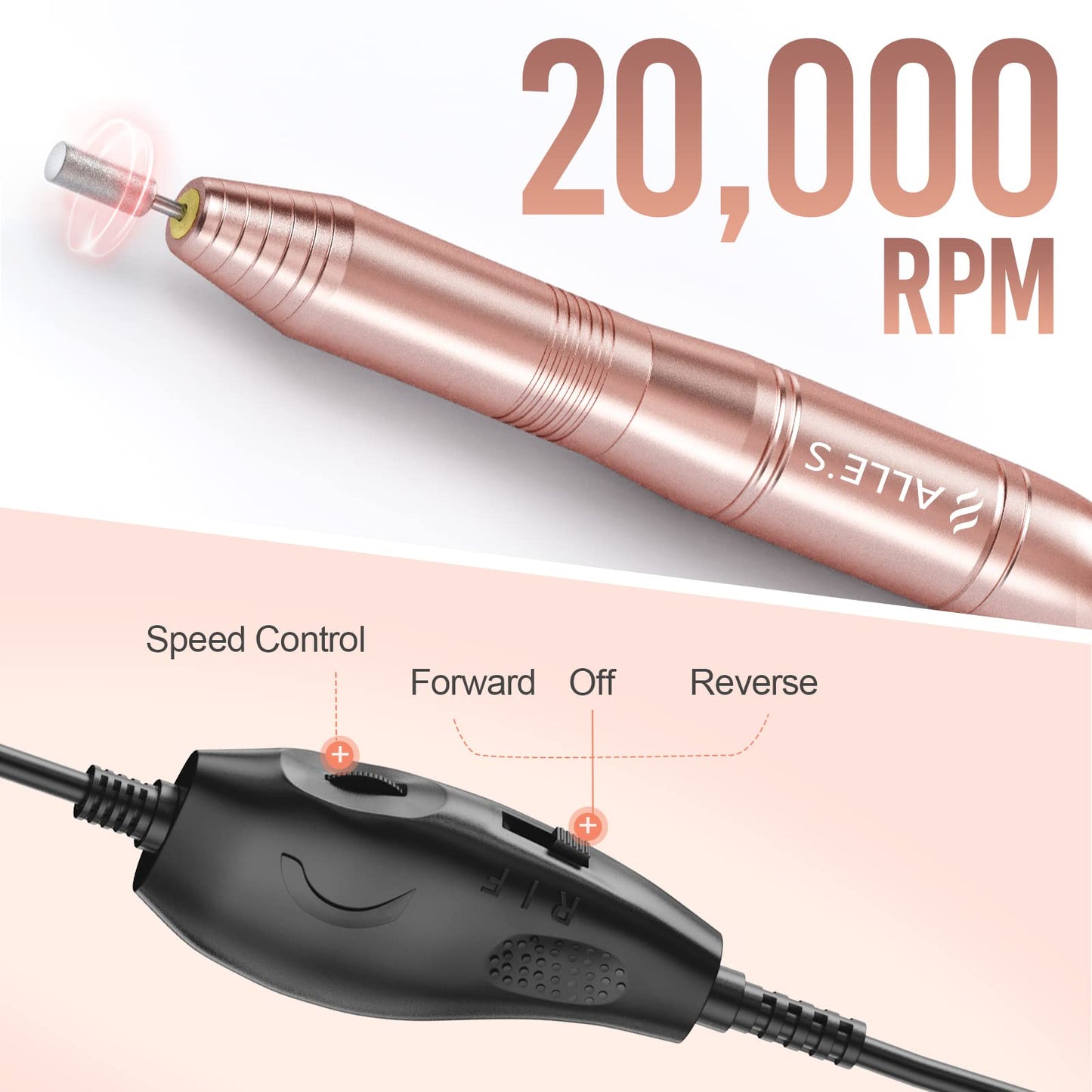 20000RPM Electric Nail Drill Compact Portable Efile Professional Manicure Pedicure Nail File Drill Kit for Acrylic, Gel Nails and Home Salon Use Beauty & Personal Care alle's