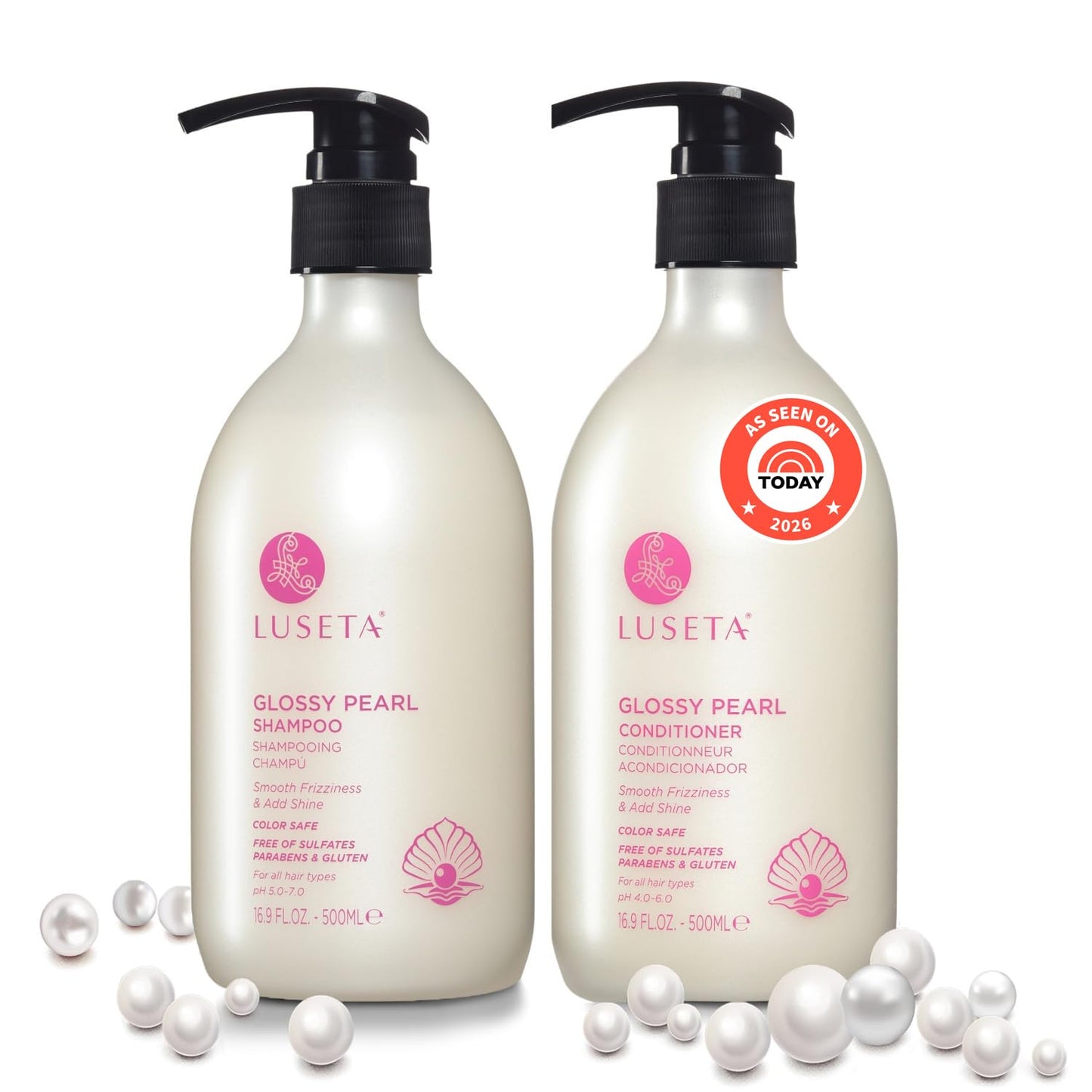 Luseta Glossy Pearl Shampoo and Conditioner Set Smooth & Moisturize, Add Shine and Helps Tame Frizz,Hydrating for Damaged Hair, Detangle,Nourish Beauty & Personal Care L LUSETA