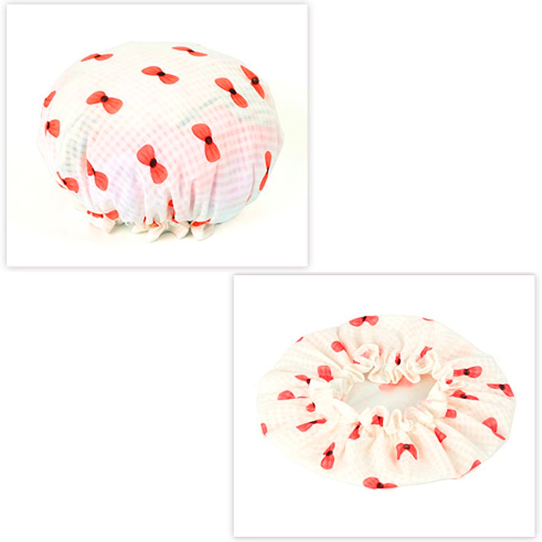 Ruilogod White Polyester PEVA Dual Layer Bow Waterproof Shower Bath Salon Hair Cap Hat (id: d41 48f 79c d90 ca3 Beauty and Personal Care Ruilogod