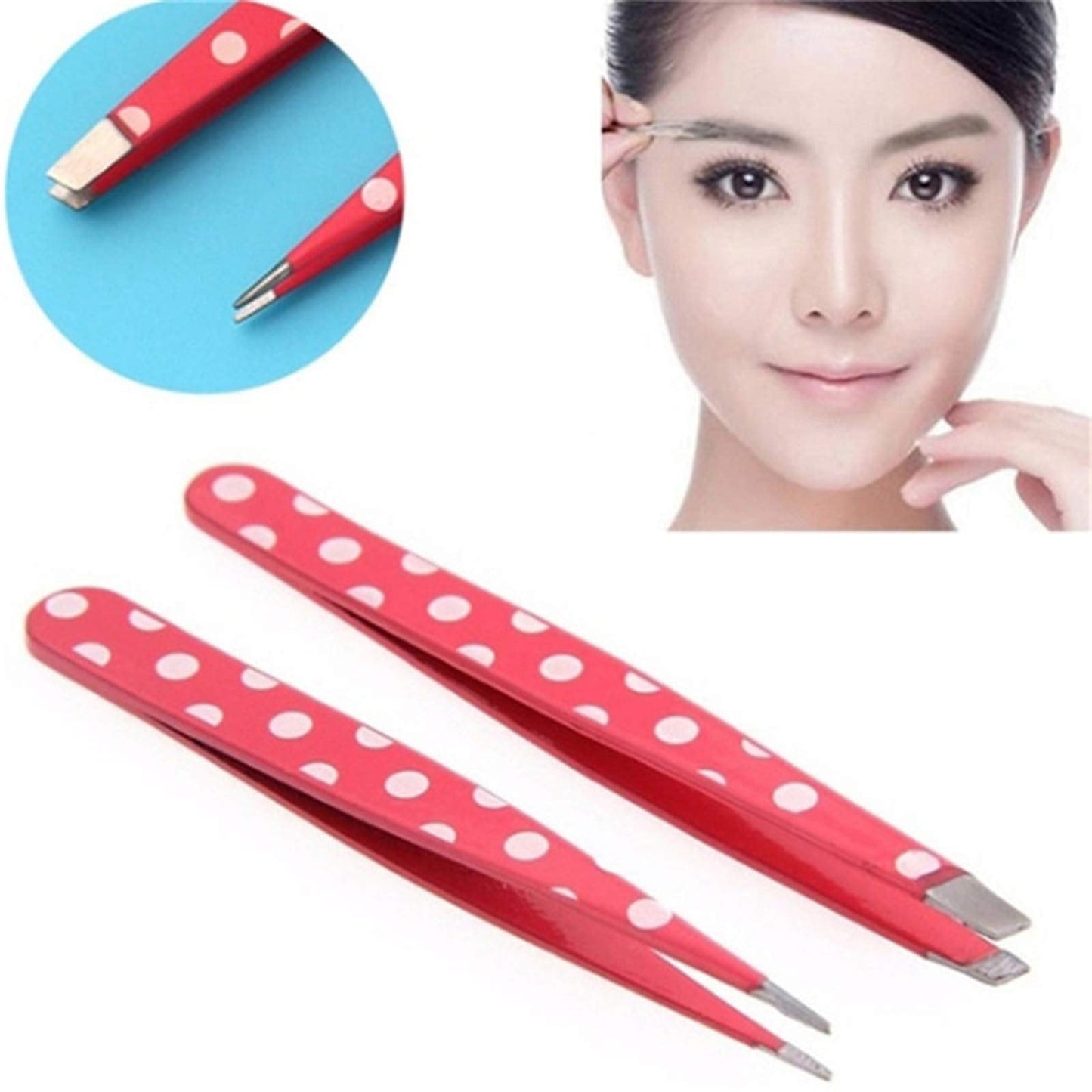 joxipe Stainless Steel Slant Tip Tweezer 2PC - White Polka Dot Design Eyebrow Tweezers,Surgical Grade Stainless Steel for Professional Eyebrow Shaping Beauty and Personal Care Haoweida
