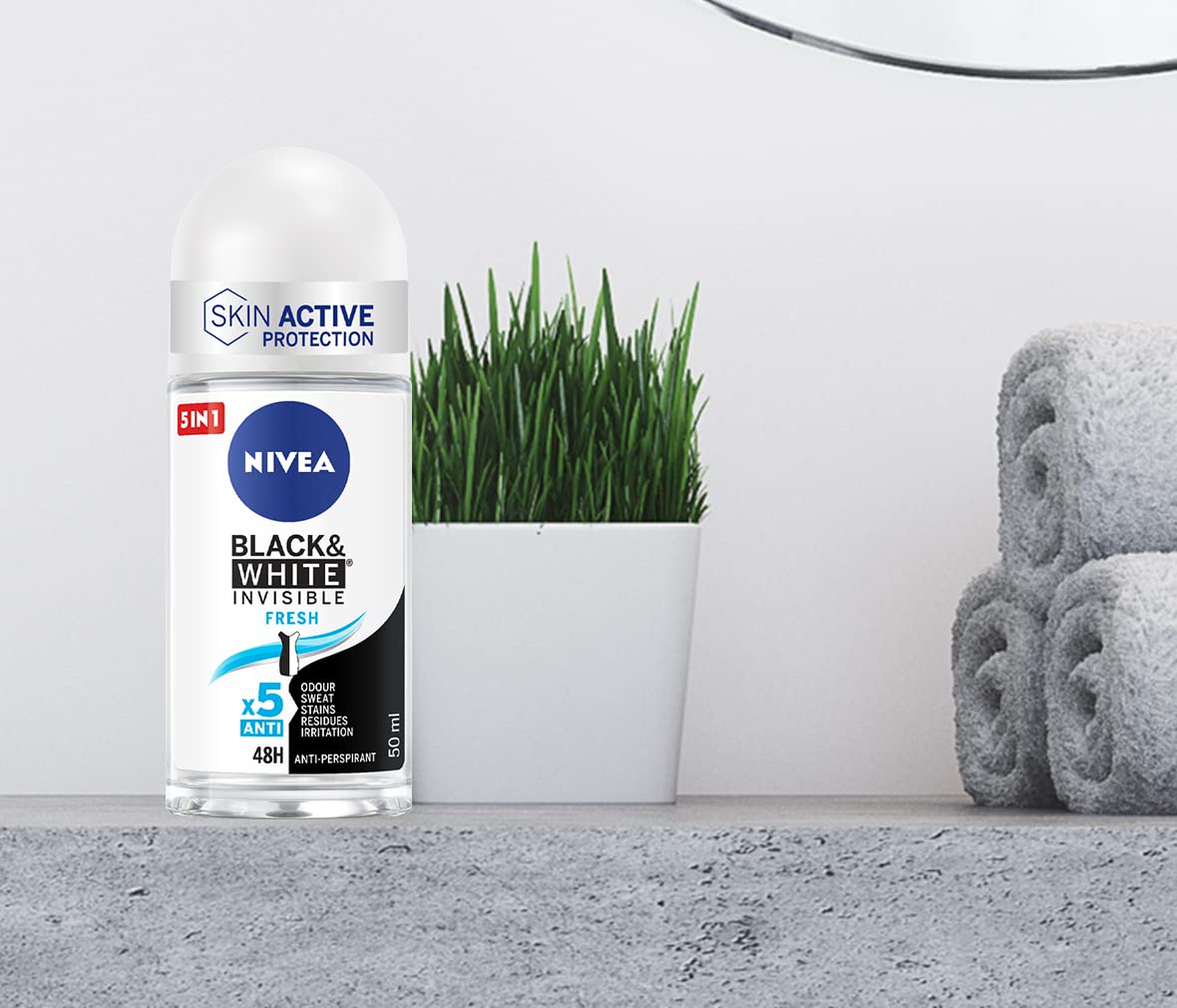 NIVEA Black & White Invisible Fresh Roll-On Deodorant 6-Pack Bundle, Gentle Daily Underarm Care with Light Refreshing Scent, 1.7 fl oz Each (50 ml) Beauty and Personal Care NIVEA