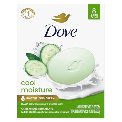 Dove Beauty Bar Soap Cool Moisture Cucumber & Green Tea Scent, 8 Bars for Refreshed Skin, Leaves Skin Refreshed 3.75 oz Beauty & Personal Care Dove