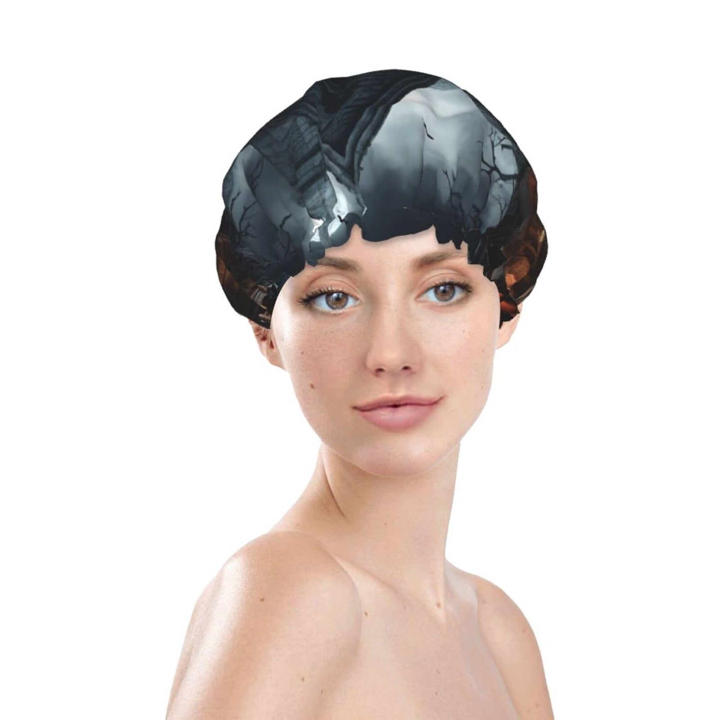 Old Crypt Shower Cap For Women Reusable Double Layers Bathing Bath Cap Hair Caps Waterproof Elastic Band Ladies Spa Salon Shower Hat Hair Caps Beauty and Personal Care GDSHJKLW