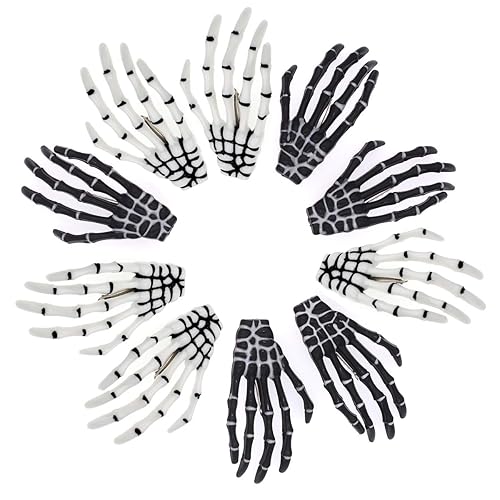 5 Pairs White and Black 3" Skeleton Hands Hair Clips Skull Bone Shape Hairpins Halloween Party Accessories Beauty & Personal Care QTTLLI
