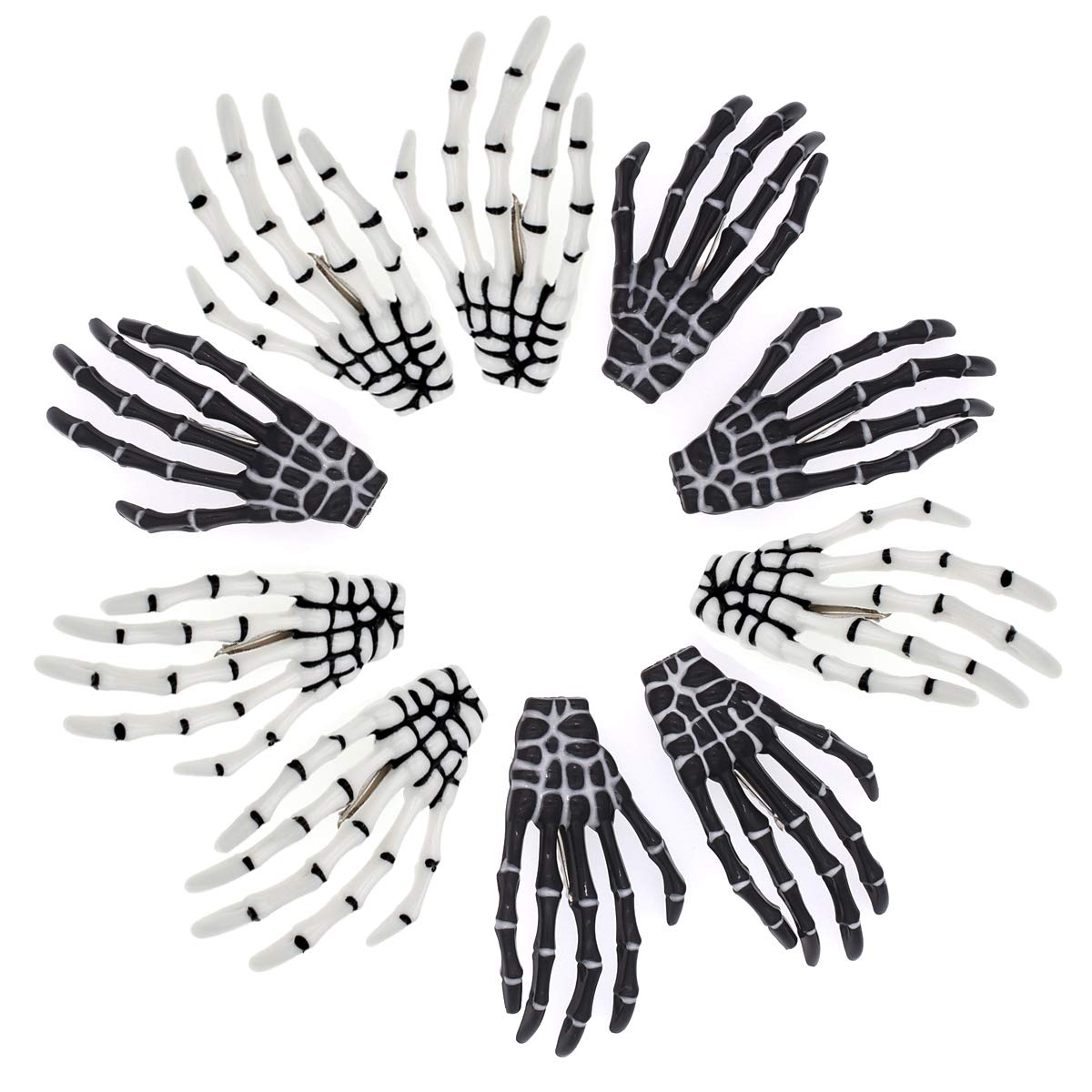 5 Pairs White and Black 3" Skeleton Hands Hair Clips Skull Bone Shape Hairpins Halloween Party Accessories Beauty & Personal Care QTTLLI