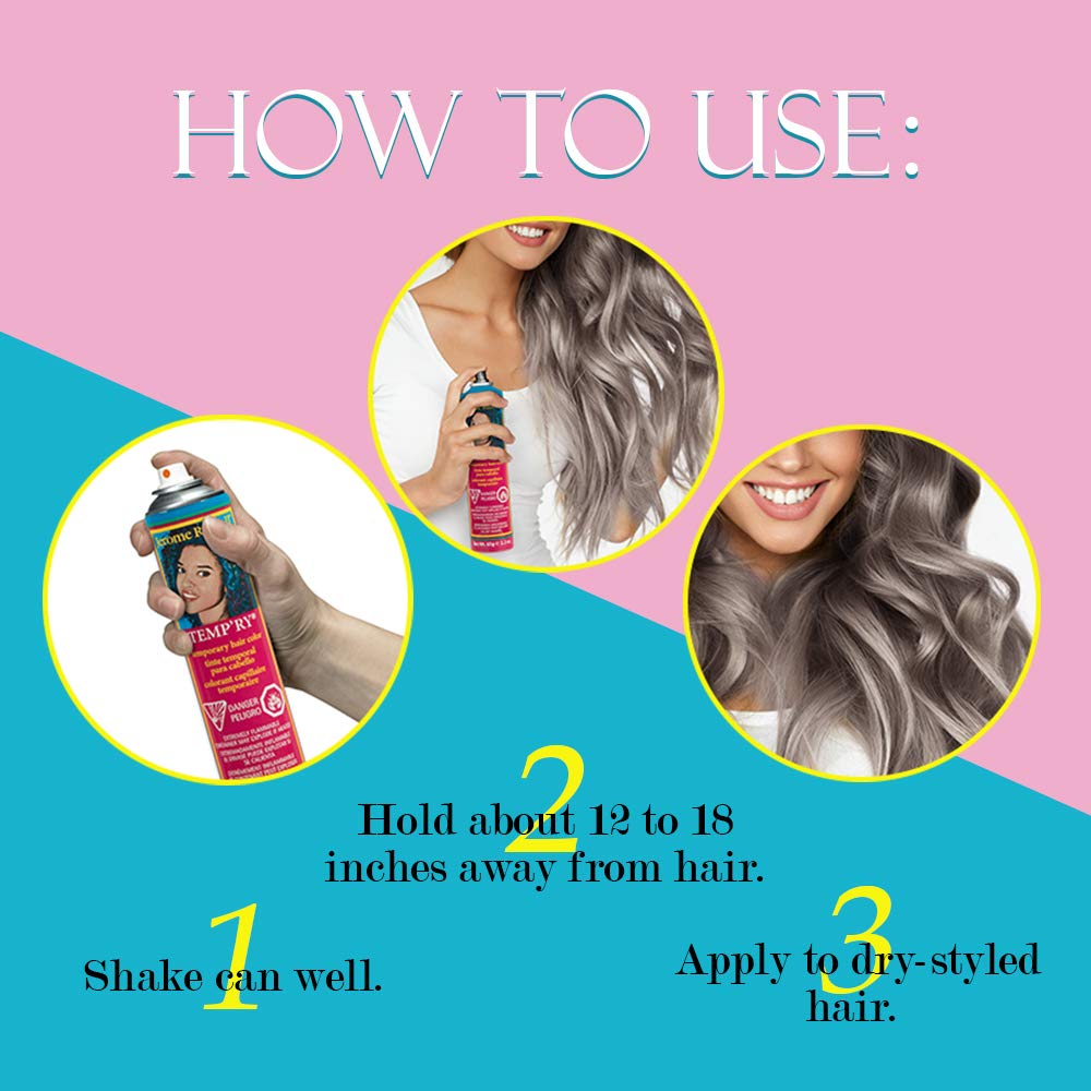 Jerome Russell Temp’rye Silver Temporary Hair Color Spray - Intense Spray-On Fast-Drying Non-Sticky, Cruelty-Free BPA-Free, 2.2 oz, 3 Pack Beauty & Personal Care Jerome Russell