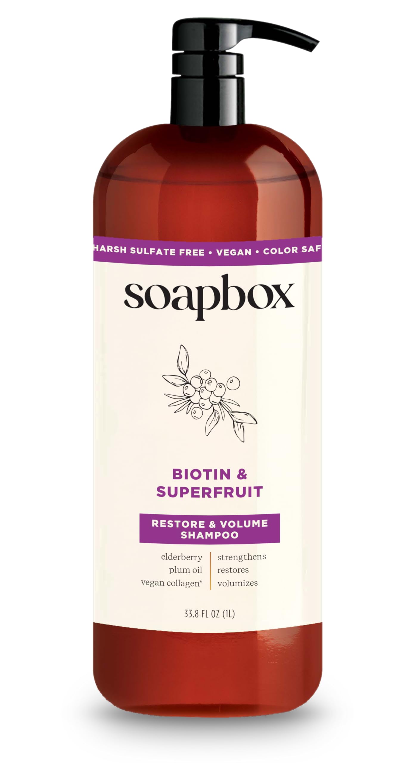 Soapbox Biotin Shampoo, Biotin & Collagen Super Fruit Shampoo for Thin, Fine, Thinning Hair | Volumizing & Repairing to Promote Hair Growth, Strength Beauty & Personal Care Soapbox