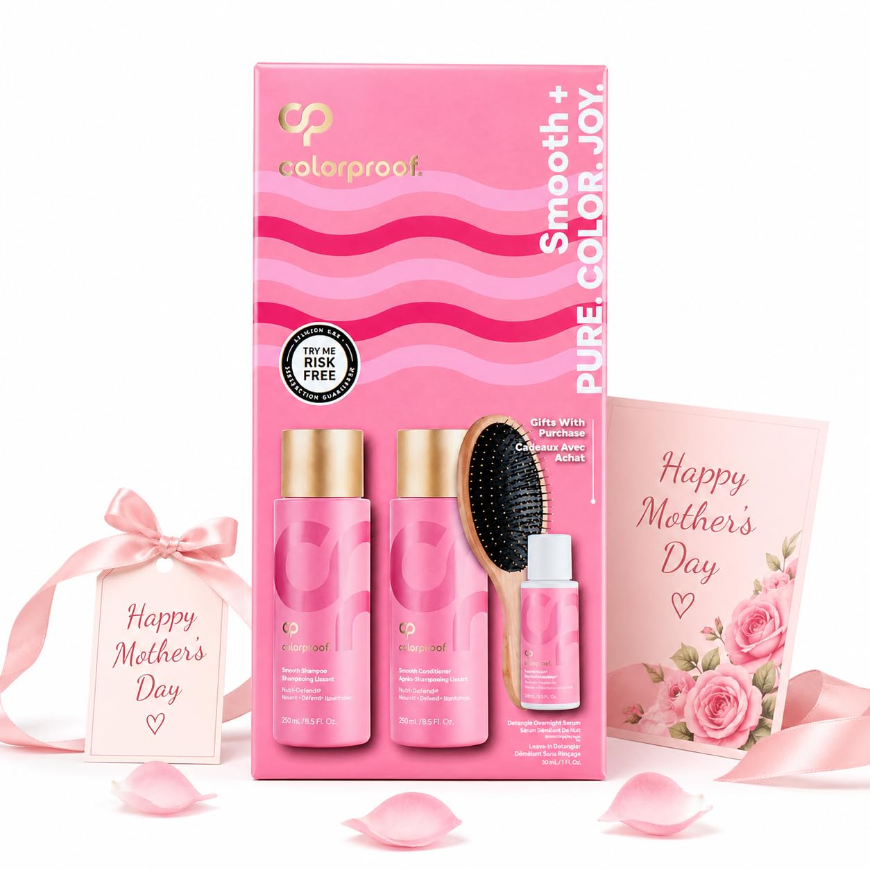 ColorProof Mothers Day Smooth Gift Set Relaxation Gifts For Women Hair Care Complete Set With Shampoo, Conditioner, Overnight Serum & Detangling Brush Beauty & Personal Care ColorProof