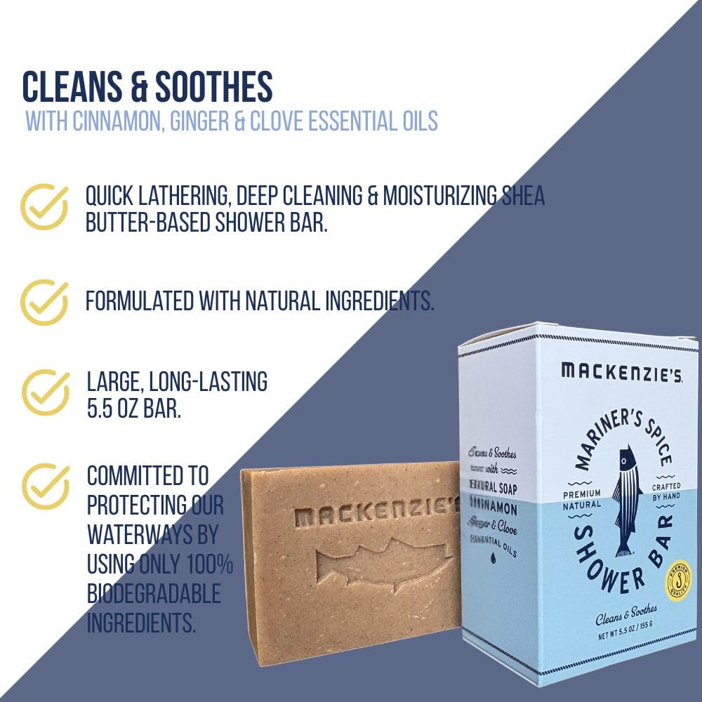 MACKENZIE'S Mariner's Spice Shower Bar - Gifts for Fisherman - Gifts for Men - Gifts for Women - Natural Bar Soap - Cinnamon - Ginger - Clove - 5.5 oz Beauty & Personal Care MACKENZIE'S