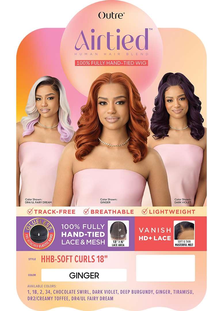 Outre Airtied 100% Fully Hand-Tied Wig - Human Hair Blend - Soft Curls 18” (DR4/UL FAIRY DREAM)