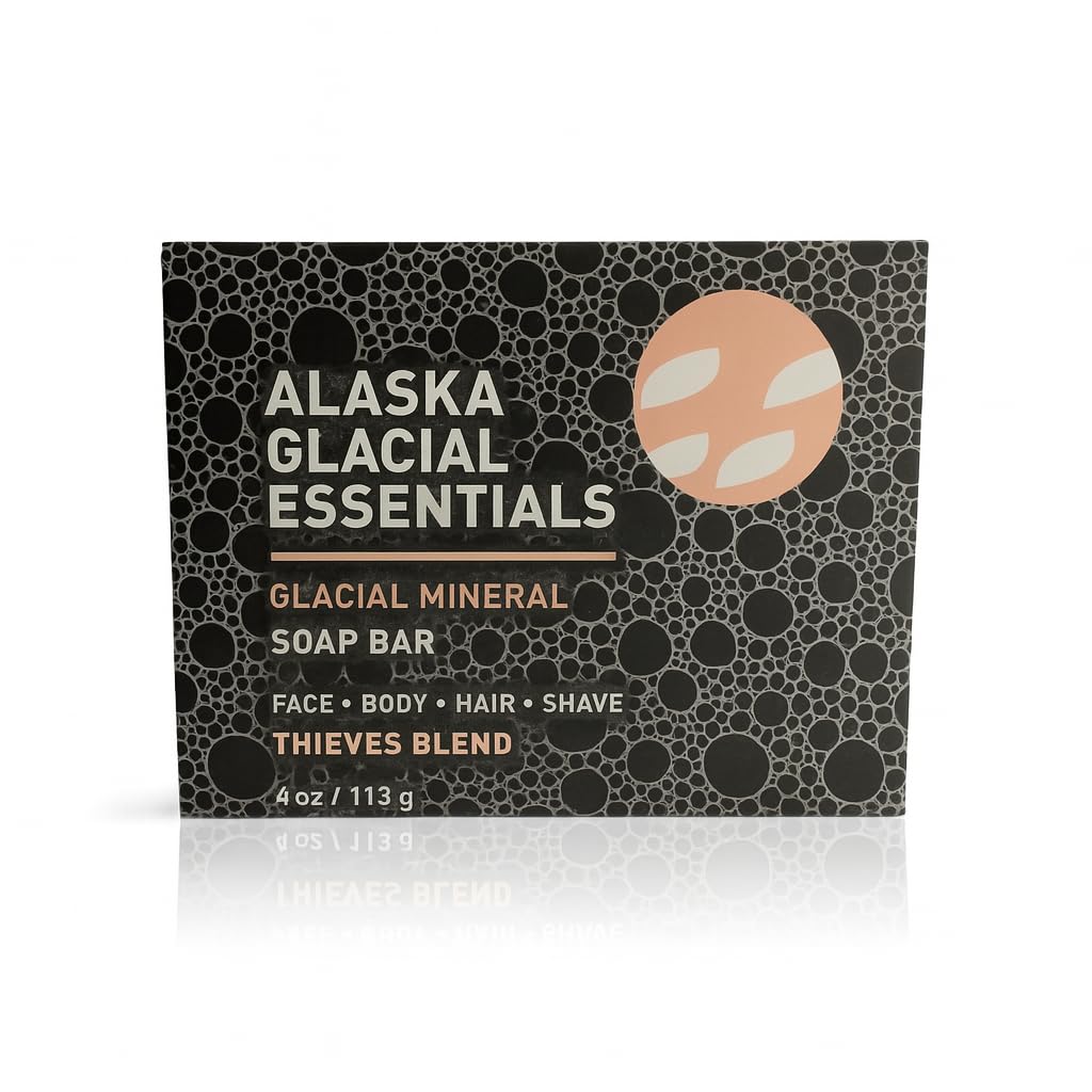 Glacial Mineral Soap Bar THIEVES BLEND Exfoliates Dead Skin Cells, Detoxifies Pores, Softens Skin 4oz Beauty & Personal Care Alaska Glacial Essentials