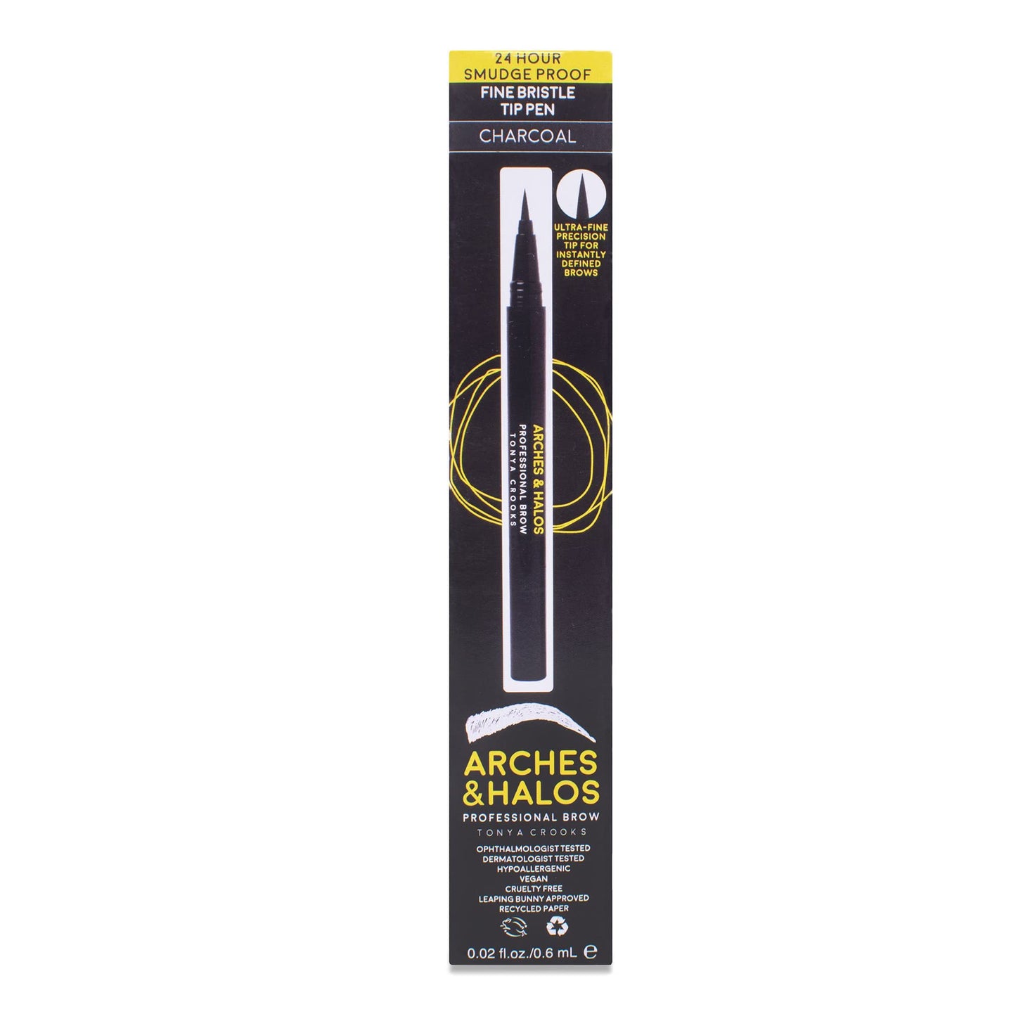 Arches and Halos Fine Bristle Tip Pen - Eyebrow Pencils for Women - Vegan Brow Pencil - Smudge-Proof, Buildable Formula - Charcoal - 0.02 oz Beauty & Personal Care Arches & Halos
