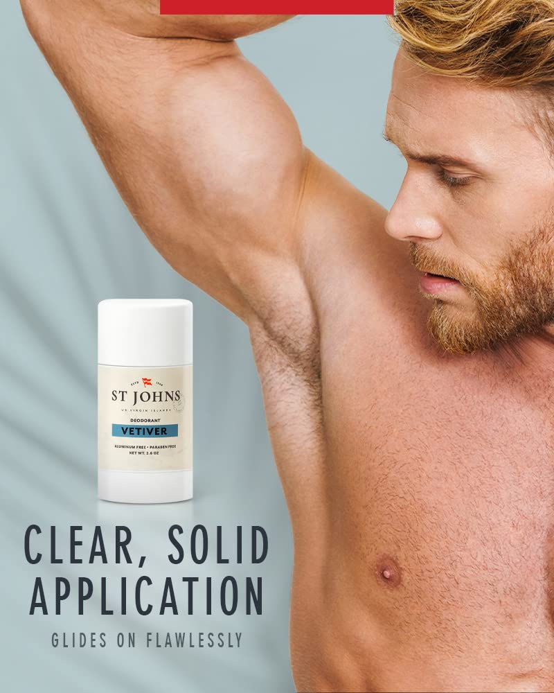St Johns Vetiver Aluminum Free Deodorant - Long-Lasting, Odor Resistant & Soothing Clear Deodorant Stick - Natural Compounds - Men's 2.6 oz Stick Beauty and Personal Care St. John