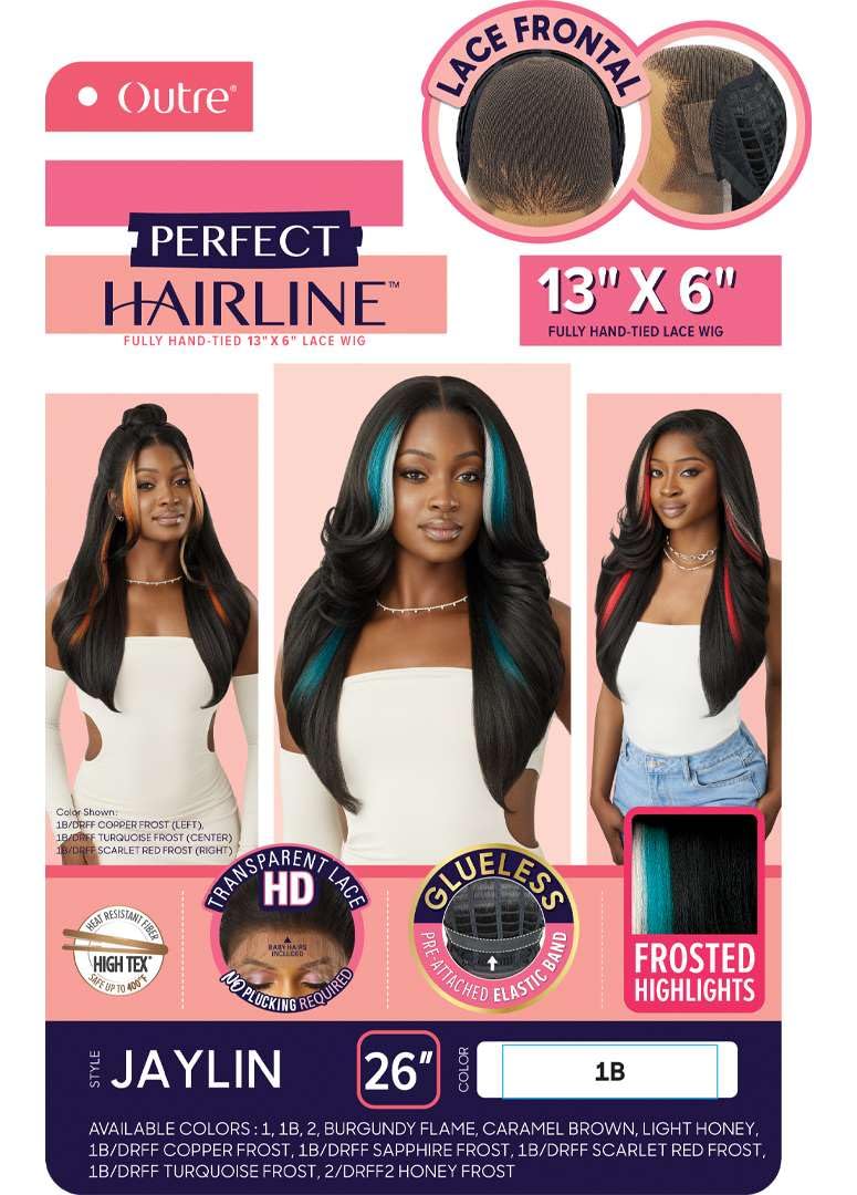 Outre Lace Front Wig - Perfect Hair Line 13X6 - Jaylin (1B/DRFF SCARLET RED FROST)