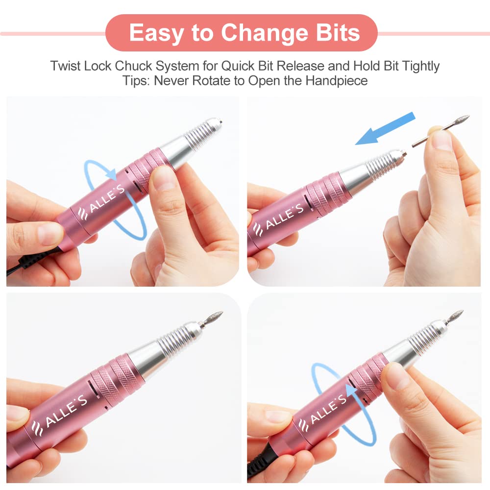 Professional Nail Drill Machine 30000 RPM Efile Electric Nail Filer Kit for Finger Toe Nails, Acrylic Gel Nails, Manicure Pedicure Drill with 6Pcs Beauty & Personal Care alle's