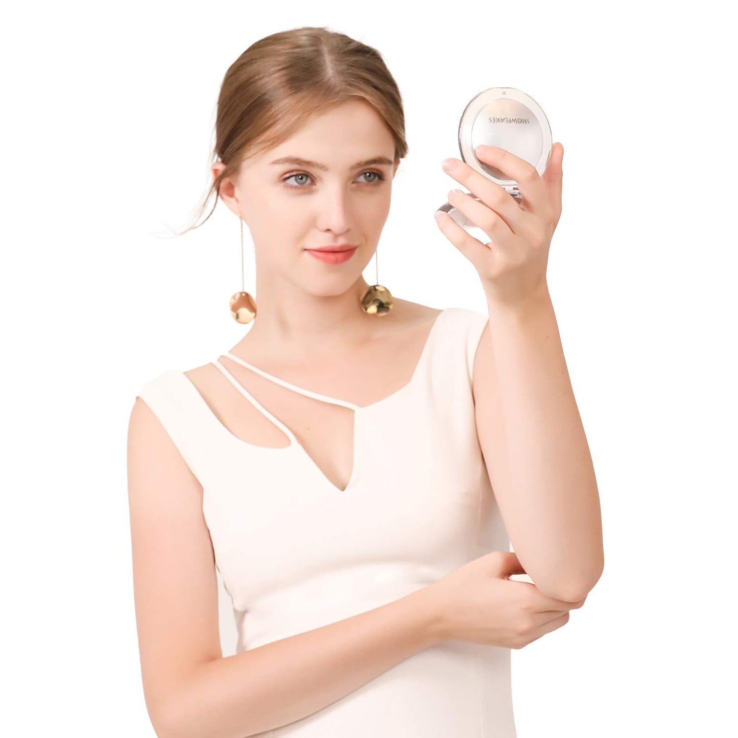 Magnifying Compact Mirror - Snowflakes Pocket Small Travel Hand Mirror, Double Sided 1x/10x Magnification Handheld Portable Mirror for Purses (Silver) Beauty & Personal Care SNOWFLAKES SNOWFLAKES