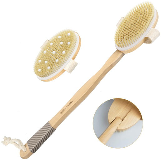 Dry Brushing Body Brush, POPCHOSE Body Scrubber for Men Women, Back Scrubber for Shower, Natural Bristle Exfoliator Scrubber for Body Cellulite Beauty & Personal Care POPCHOSE