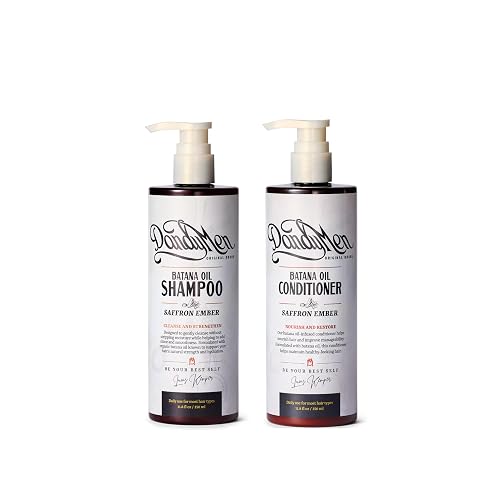 DandyMen Batana Oil Set - Hydrating Shampoo & Conditioner for Wavy & Curly Hair - Frizz Control & Curl Definition - Saffron Ember Scent Beauty & Personal Care DandyMen