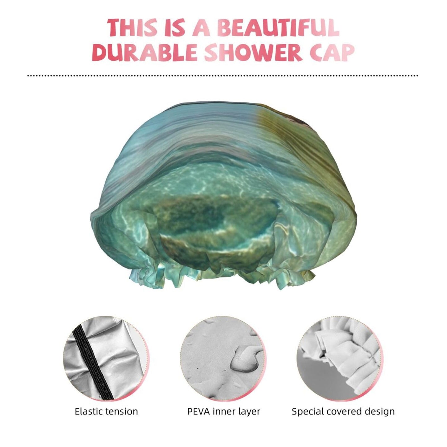Aitutaki Lagoon, Cook Islands Shower Cap For Women Reusable Double Layers Bathing Bath Cap Hair Caps Waterproof Elastic Band Ladies Spa Salon Shower Beauty and Personal Care GDSHJKLW