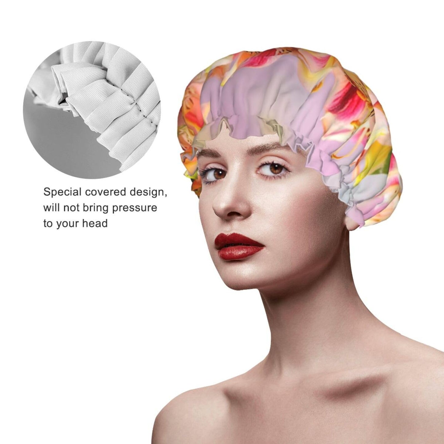 Alstroemeria Shower Cap For Women Reusable Double Layers Bathing Bath Cap Hair Caps Waterproof Elastic Band Ladies Spa Salon Shower Hat Hair Caps Beauty and Personal Care GDSHJKLW