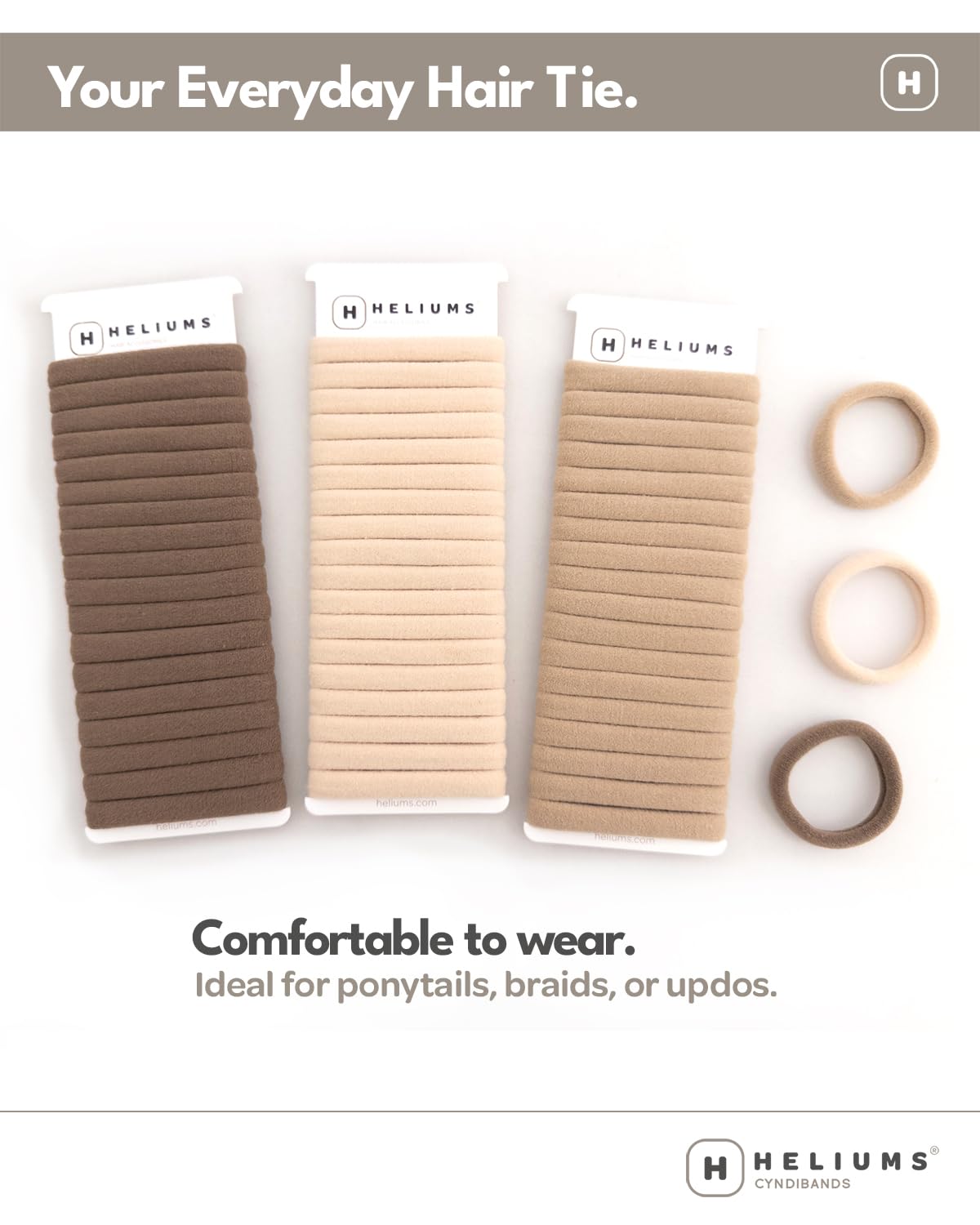 Heliums Soft Hair Ties - No Damage Seamless Nylon Fabric Bands, Stretchy Ponytail Holders for Thin & Thick Hair - Standard 1.5 Inch, Black, 20 Pack Beauty and Personal Care Heliums