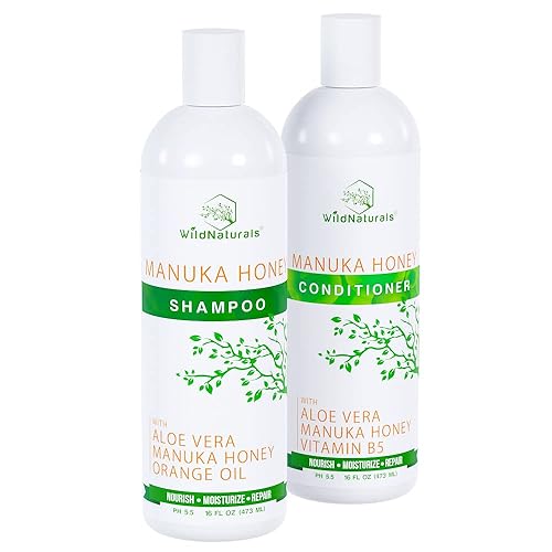 Manuka Honey Shampoo and Conditioner - Soothing Moisturizing Formula for Eczema, Psoriasis, Curly Hair, and Color-Safe - All Natural Set Beauty & Personal Care Wild Naturals