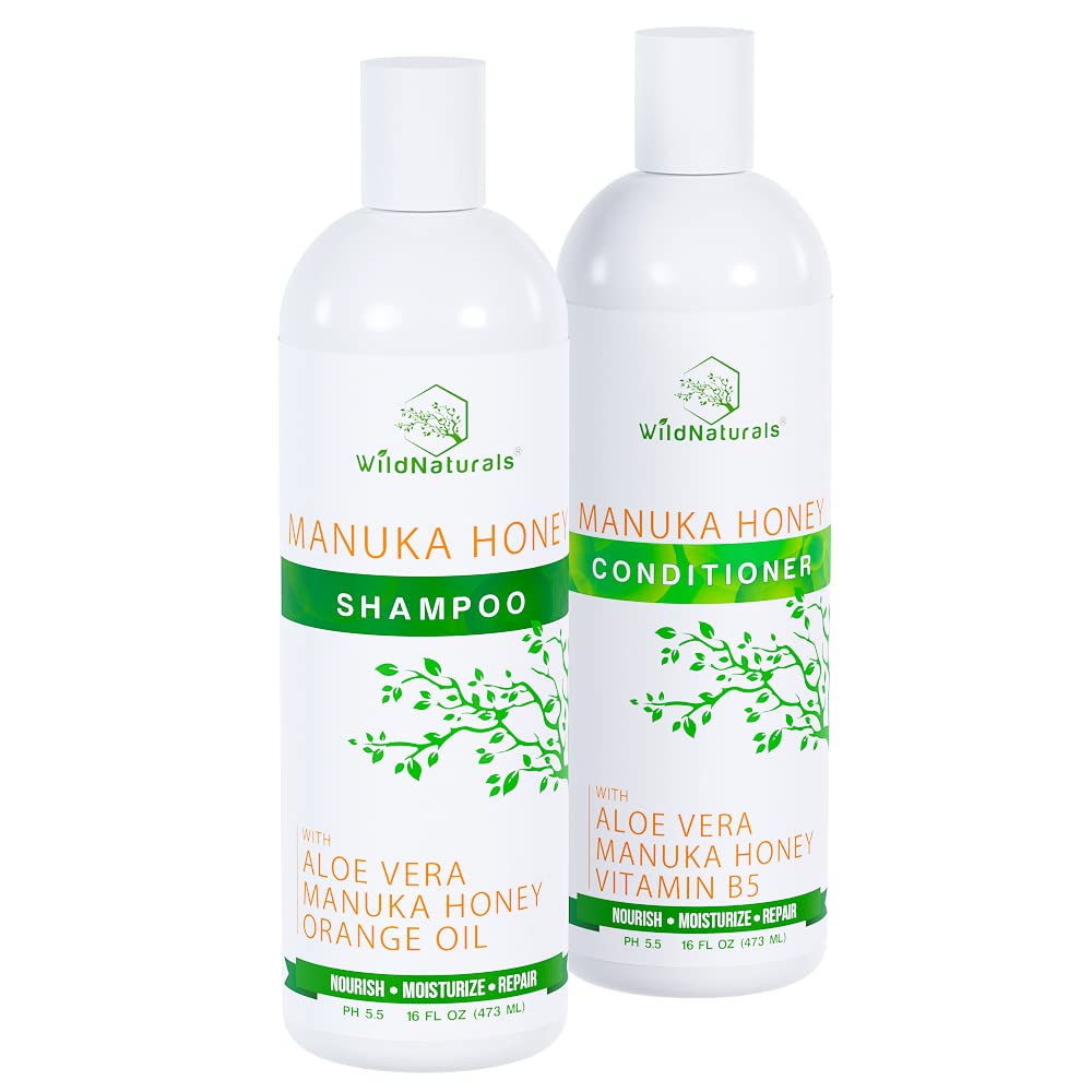 Manuka Honey Shampoo and Conditioner - Soothing Moisturizing Formula for Eczema, Psoriasis, Curly Hair, and Color-Safe - All Natural Set Beauty & Personal Care Wild Naturals