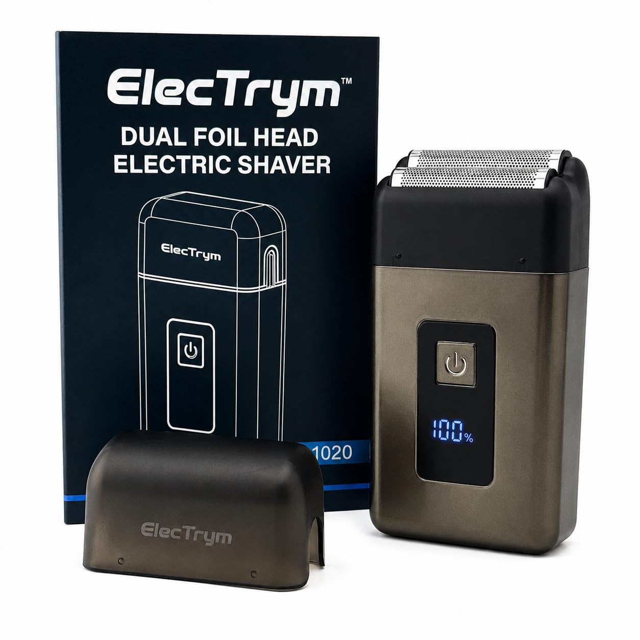 ElecTrym E1020 Dual Foil Head Electric Shaver for Men, Silver, USB-C Rechargeable, Wet and Dry, Battery Display Beauty and Personal Care ElecTrym
