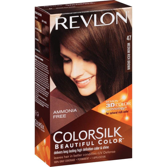 Revlon ColorSilk Hair Color, Medium Rich Brown [47] 1 ea (Pack of 3) Beauty & Personal Care REVLON