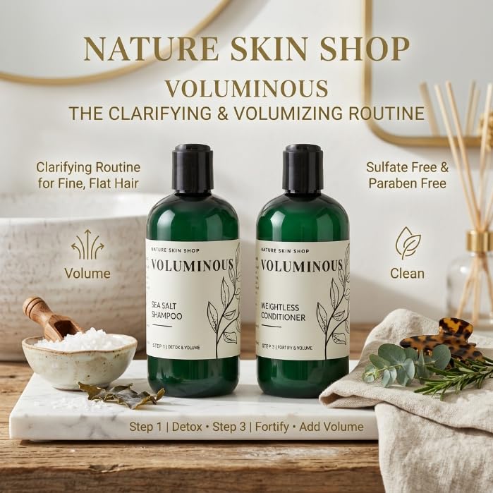 Nature Skin Shop Voluminous Sea Salt Shampoo and Conditioner Set, Clarifying for Soft or Hard Water, Removes Buildup from Fine, Oily & Flat Hair Beauty & Personal Care Nature Skin Shop