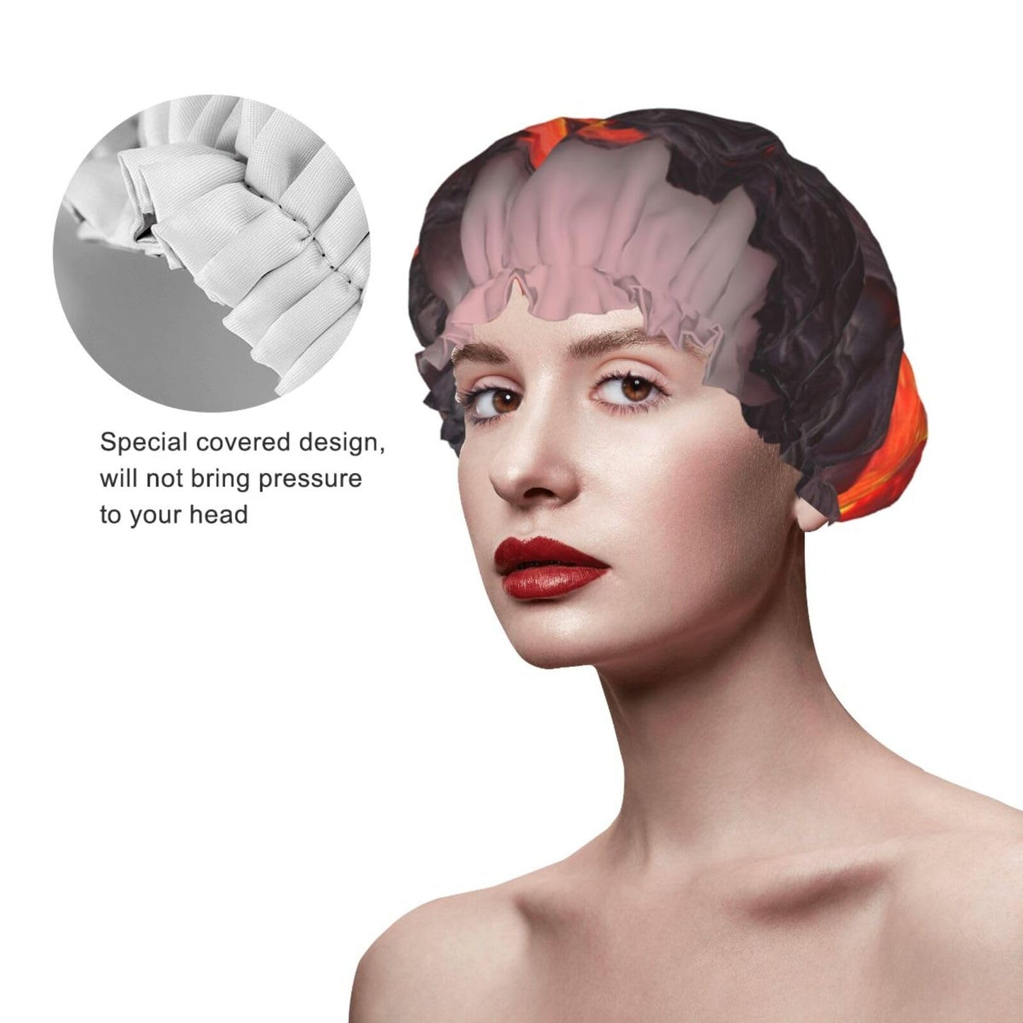Red Lava Shower Cap for Women Men Large Reusable Shower Bonnet Double-Layer Waterproof Bath Caps Elastic Band Hair Hat for All Hairstyles Beauty and Personal Care BWLHJKE