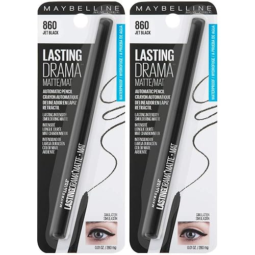 Maybelline Eyestudio Lasting Drama Waterproof Matte Gel Pencil Black Eyeliner Makeup, Jet Black, 2 Count Beauty & Personal Care MAYBELLINE