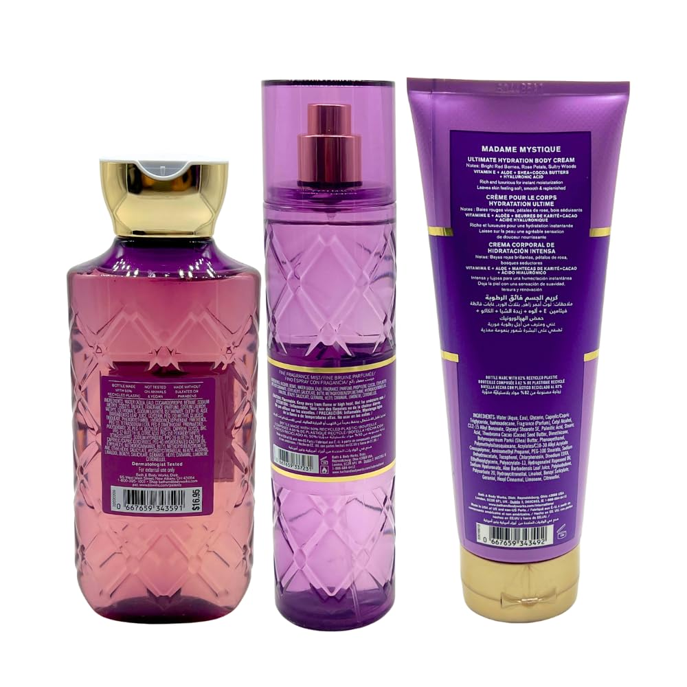 Bath & Body Works MADAME MYSTIQUE Fine Fragrance Mist, Ultimate Hydration Body Cream & Body Wash 3-piece Gift Set with a Red Bow for Holidays - Full Beauty and Personal Care Bath & Body Works