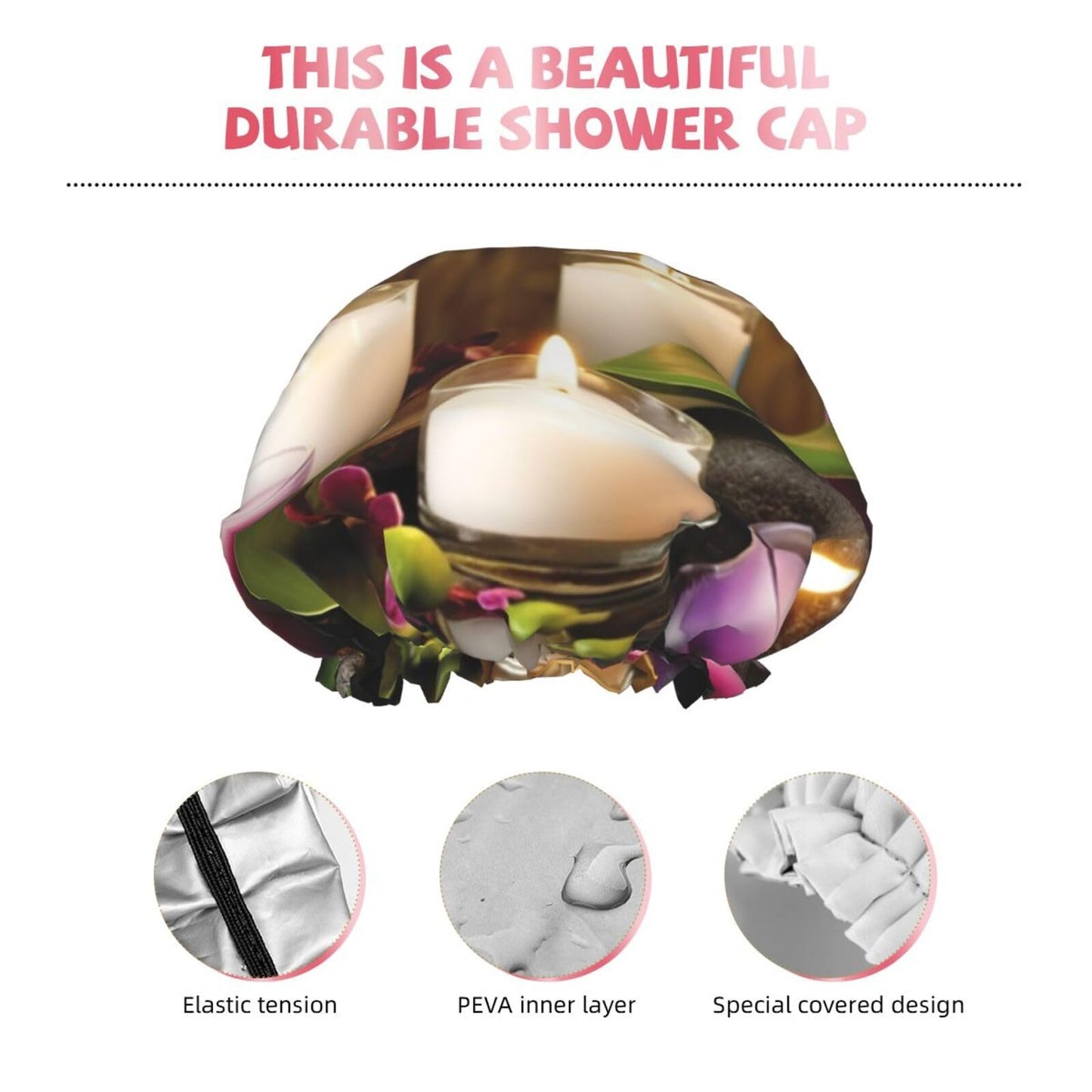 Candles and Orchids Shower Cap for Women Men Large Reusable Shower Bonnet Double-Layer Waterproof Bath Caps Elastic Band Hair Hat for All Hairstyles Beauty and Personal Care BWLHJKE