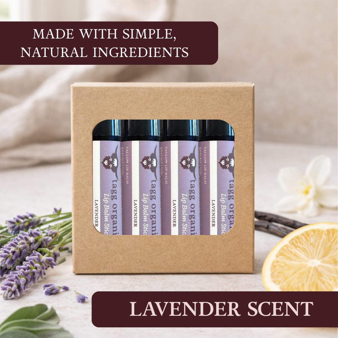 Lavender Tallow Lip Balm - Moisturizing Lip Care with Grass-Fed Tallow, Natural Beeswax & Essential Oils, 4 Pack (.15 oz) Beauty and Personal Care TAGG ORGANICS