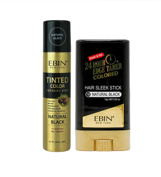 EBIN NEW YORK Hair Care Tinted Color Temporary Spray 3.38OZ (100ML) Natural Black Bundle with 24 Hour Colored Sleek Stick - Natural Black Root & Edge Beauty & Personal Care EBIN NEW YORK