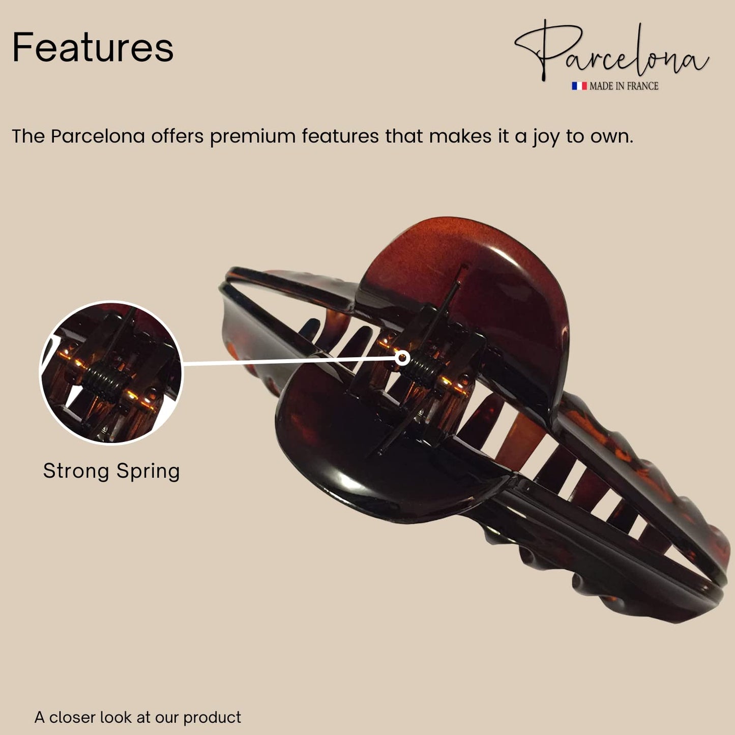 Parcelona French Curvy Large 5 Inch Long Celluloid Tortoise Shell Hair Claw Clamp for Thick or Long Hair Beauty & Personal Care Parcelona