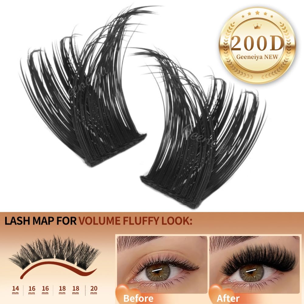 Geeneiya Lash Clusters 200D Full Eyelash Clusters 10-20mm Thick D Curvature Lash Extension Wispy Cluster Eyelash Extensions DIY Individual Eyelashes Beauty and Personal Care Geeneiya