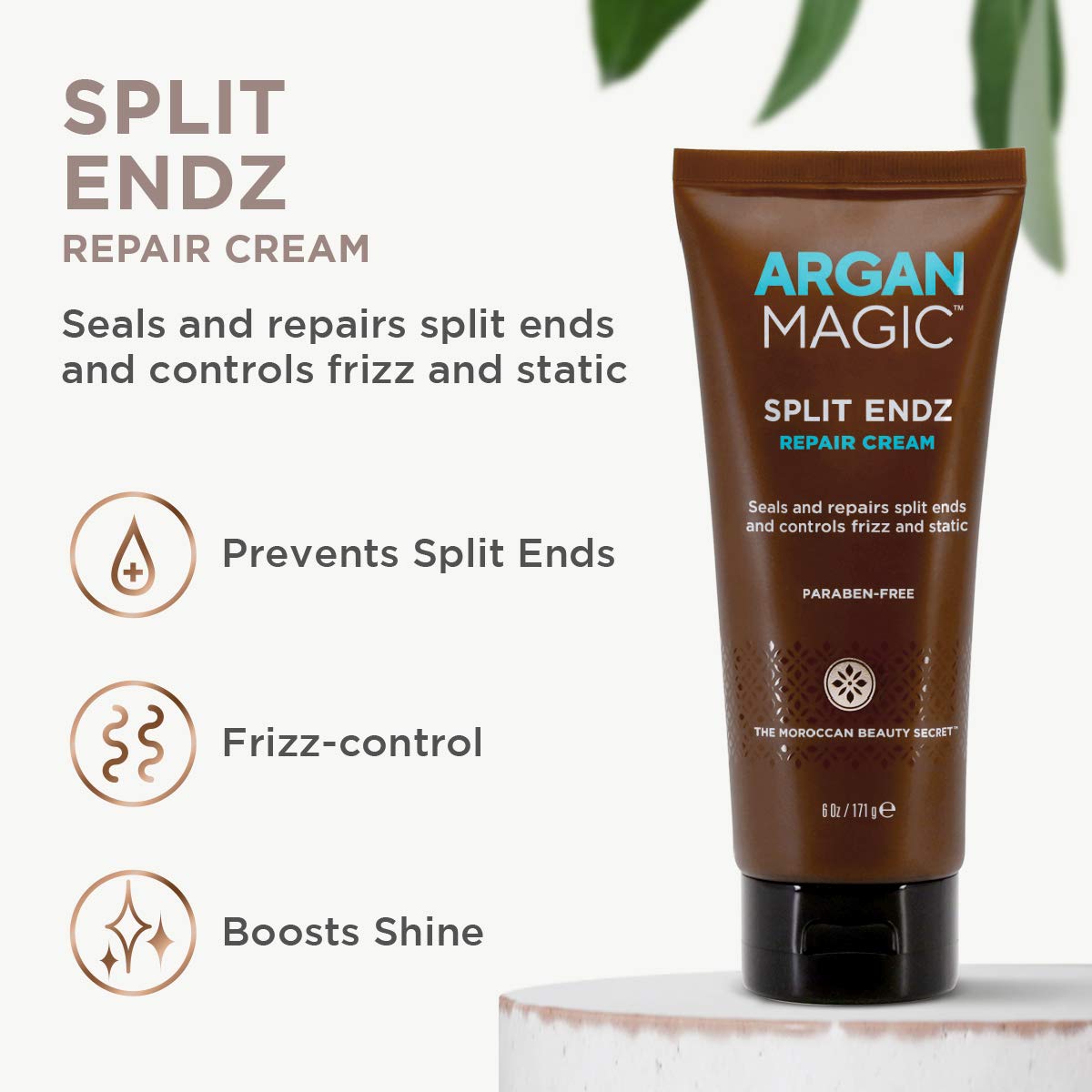 Argan Magic Split Endz Cream - Instantly Binds Frayed and Separated Ends While Preventing Future Breakage | Controls Frizz | Made in USA, Paraben Beauty & Personal Care Argan Magic
