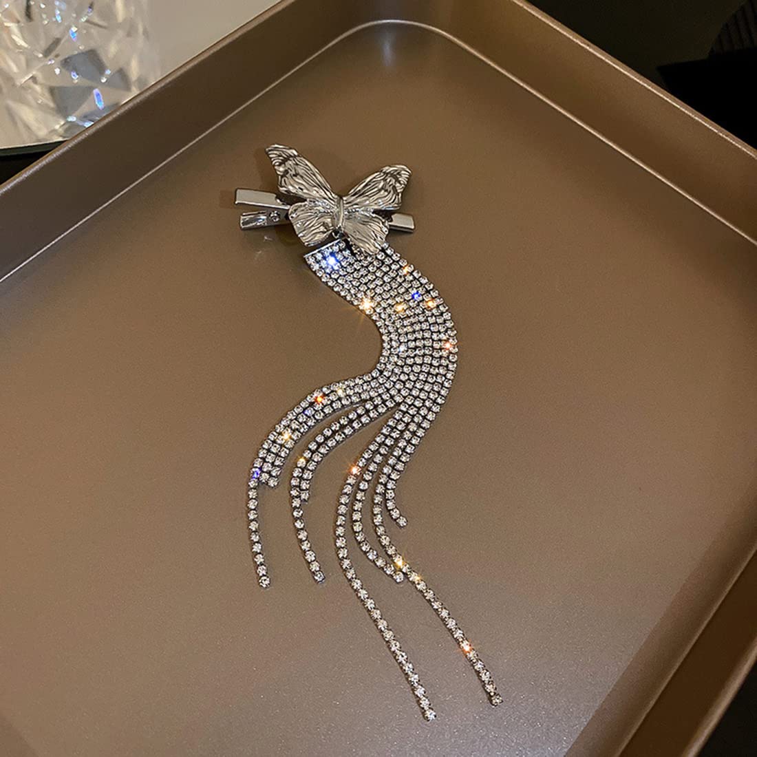 Wekicici Butterfly Rhinestone Tassel Clips Rhinestone Hair Clips Butterfly Tassel Hair Accessories for Women and Girls, silver Beauty & Personal Care wekicici