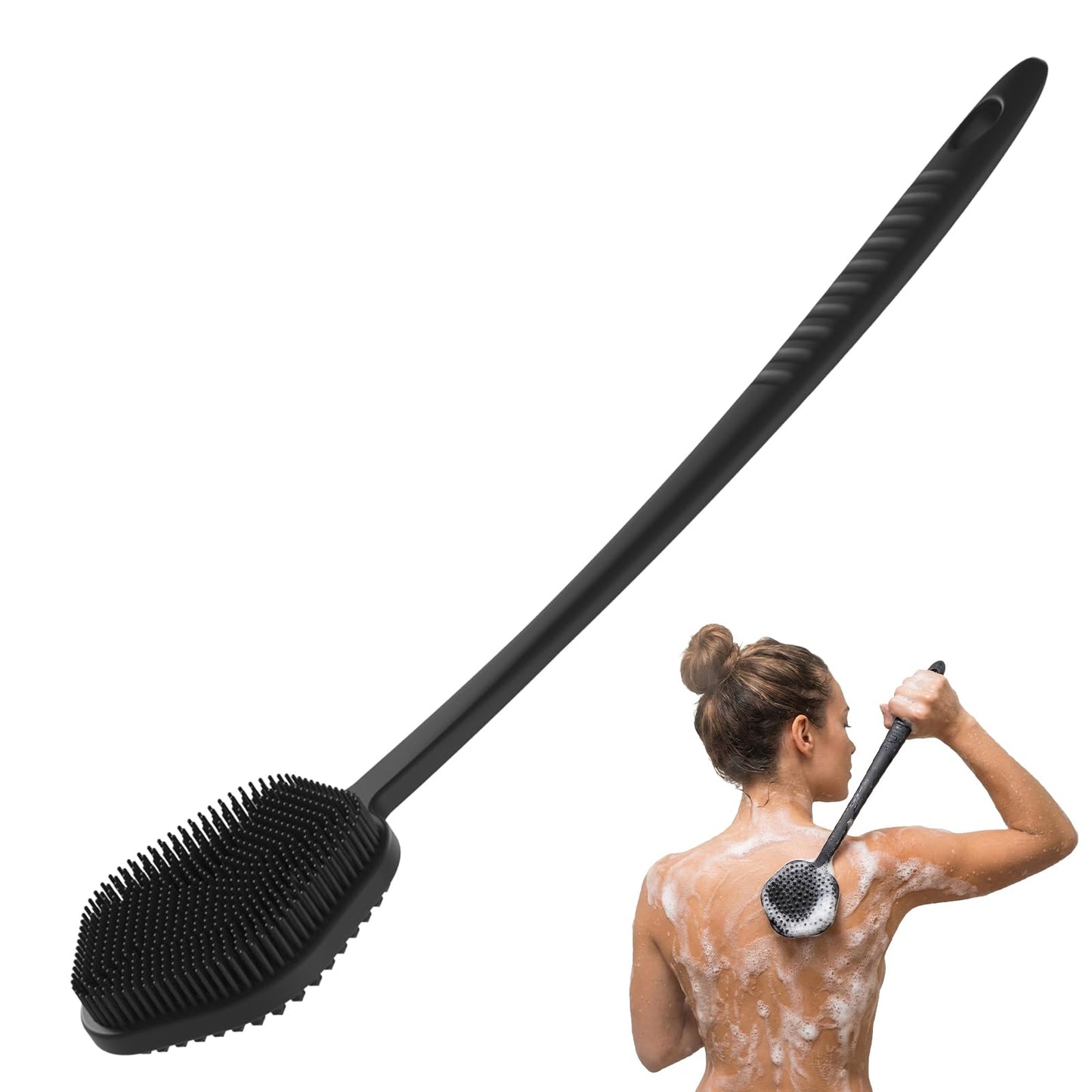 Redfly Silicone Back Scrubber for Shower Brush, 17.5 inch Long Handled Silicone Body Scrubber for Men & Women, Double Sided Shower Scrubber for Body Beauty and Personal Care Redfly