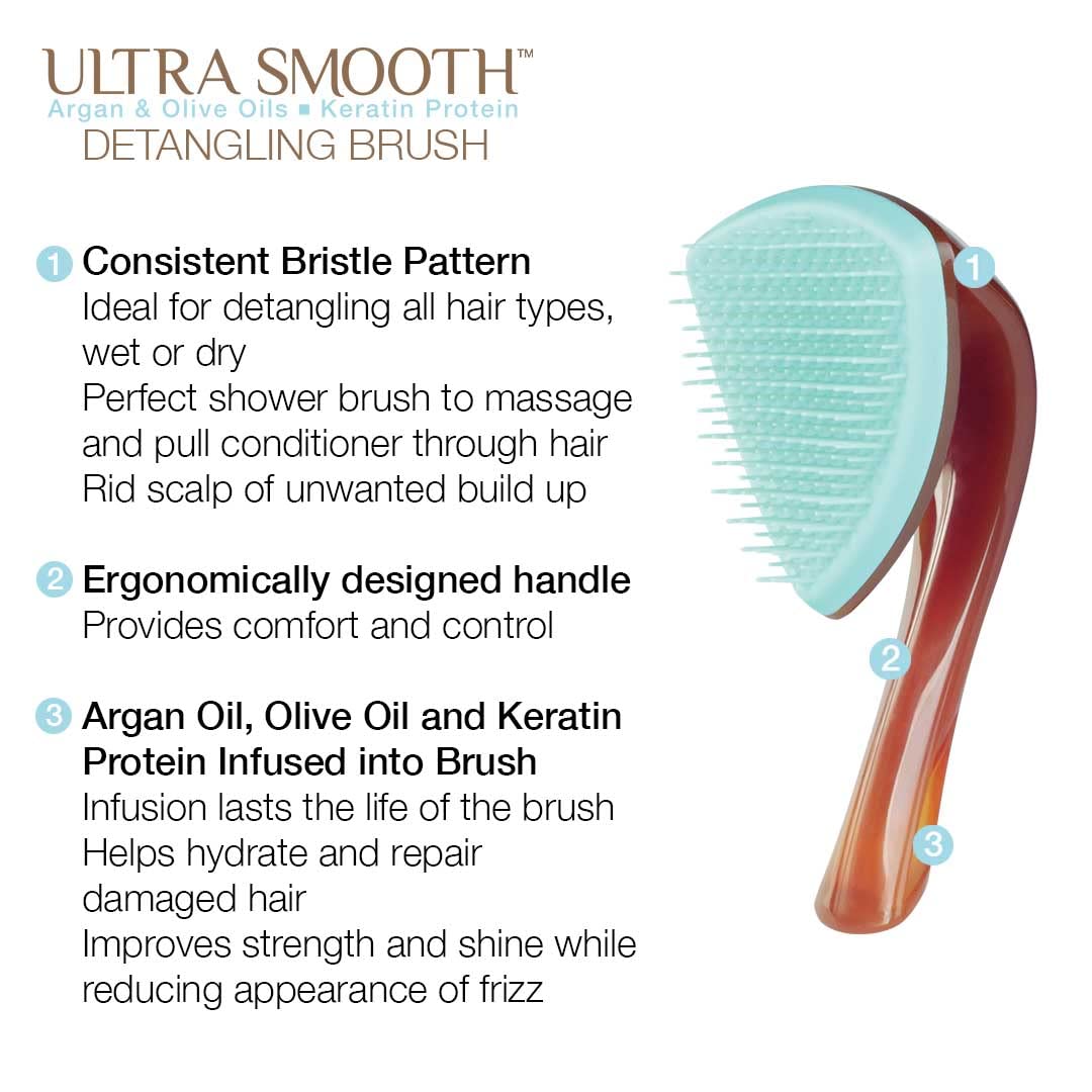 Cricket Ultra Smooth Detangling Brush - Infused with Argan & Olive Oils and Keratin Protein, Anti-Frizz Hairbrush for Wet and Dry Hair, Ergonomic Beauty & Personal Care Cricket