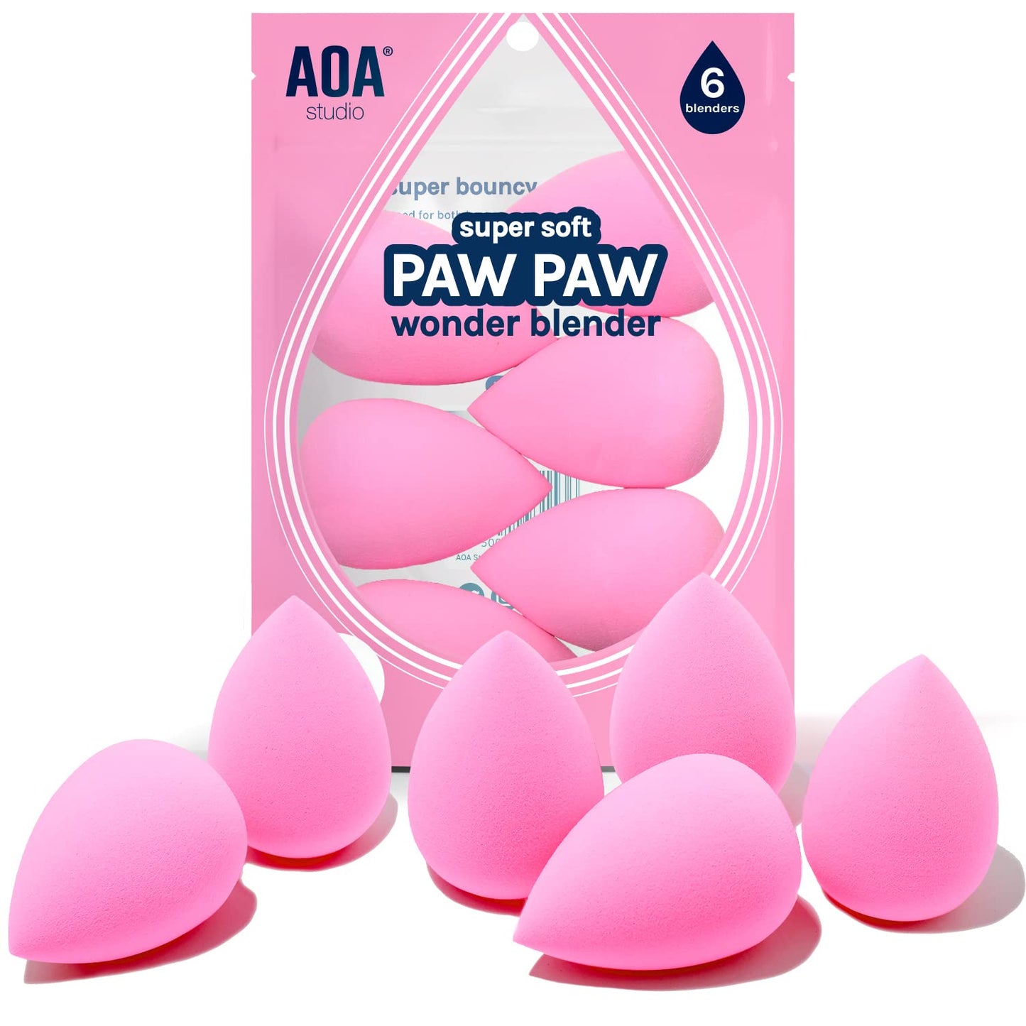 AOA Studio Collection makeup Sponge Set Latex Free and High-definition Set of 6 makeup Wonder blender For Powder Cream and Liquid, Super Soft Wonder Beauty & Personal Care AOA STUDIO