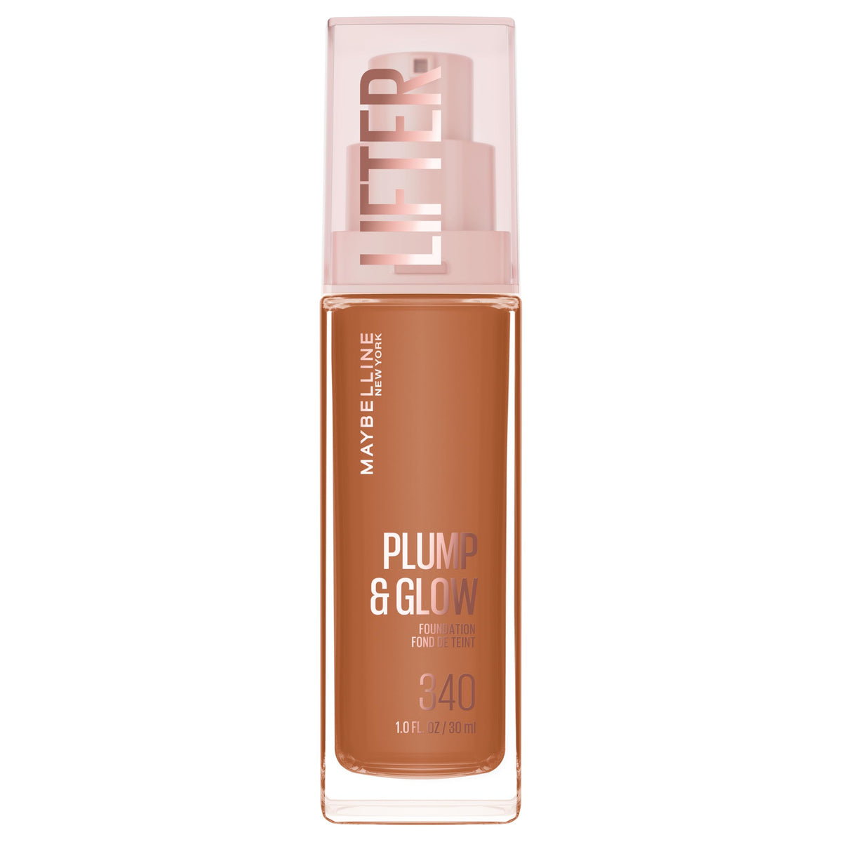 Maybelline Lifter Plump & Glow Foundation, Liquid Foundation with 2% Niacinamide + Hyaluronic Acid, Plumping and Brightening Face Makeup, 340, 1 Count