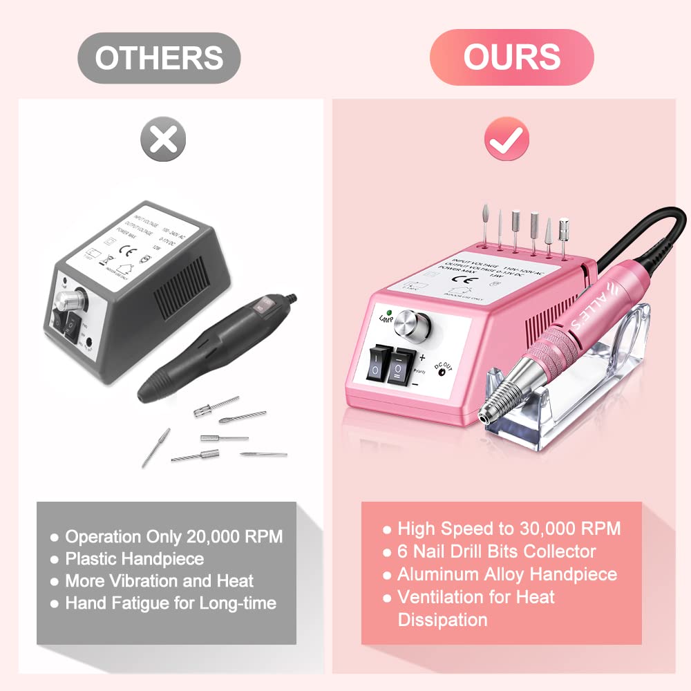 Professional Nail Drill Machine 30000 RPM Efile Electric Nail Filer Kit for Finger Toe Nails, Acrylic Gel Nails, Manicure Pedicure Drill with 6Pcs Beauty & Personal Care alle's