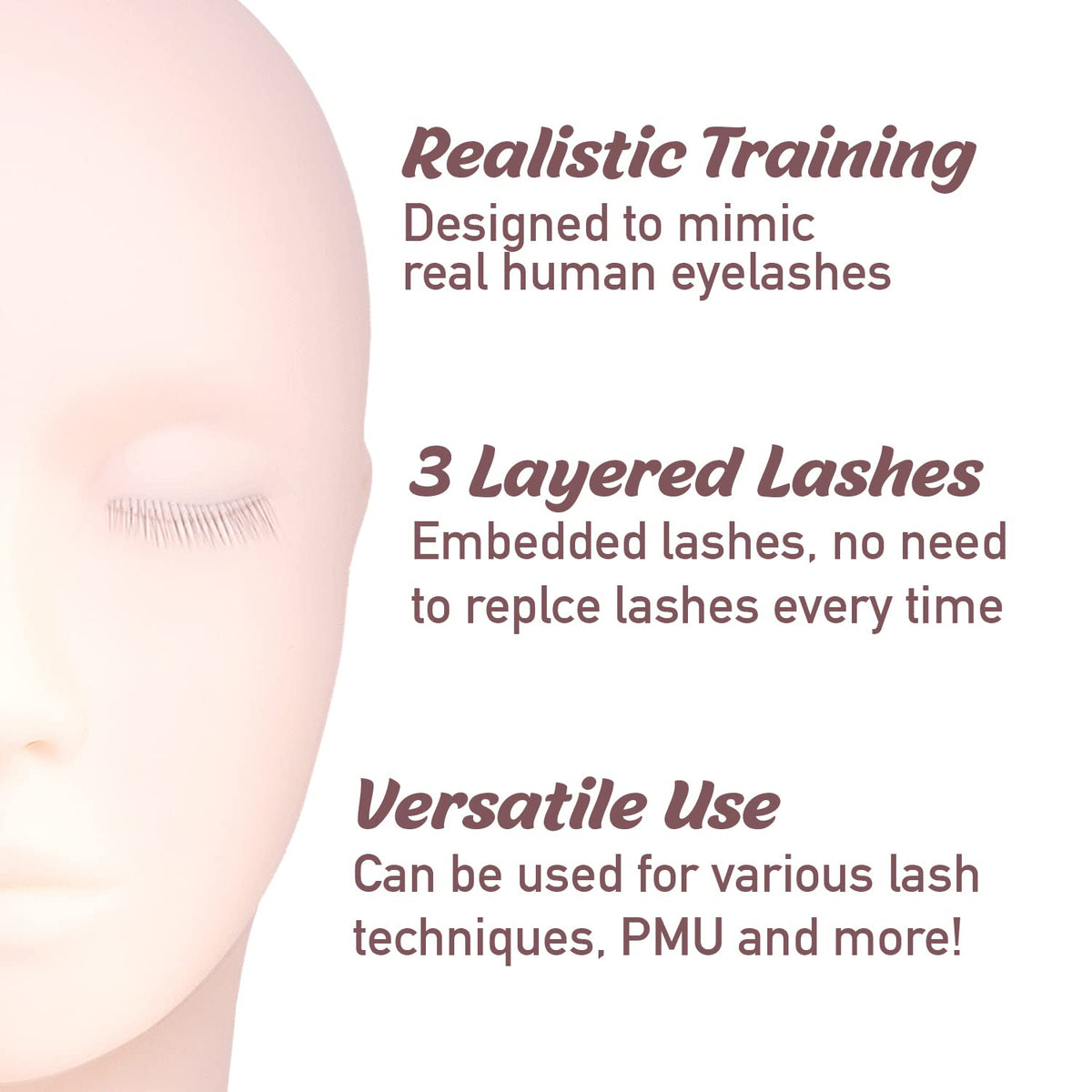 Amber Lash Mannequin Head With Embedded Layered eyelashes, For Lash Extension and Permanent Makeup Practice, With Reusable Multi-Layered Lashes Beauty & Personal Care Amber Lash